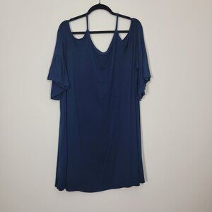 UMGEE Women Summer Dress 1X Navy Cold Shoulder Casual Dress 3/4 Short Ruffle